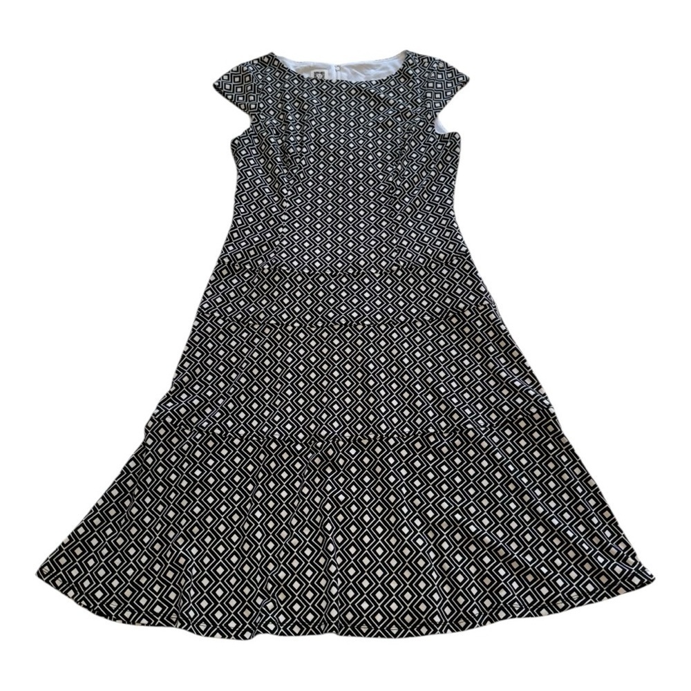 Anne Klein A-Line Fit & Flare Dress With Tiers Black & White  - Size 8